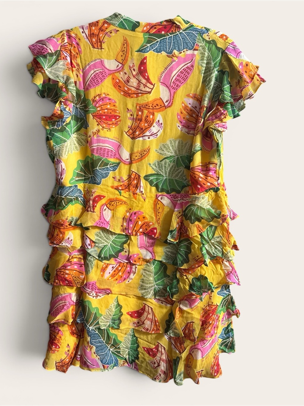 FARM Rio Yellow Tropical Leaf Tiered Ruffle Midi Dress - Picture 4 of 4